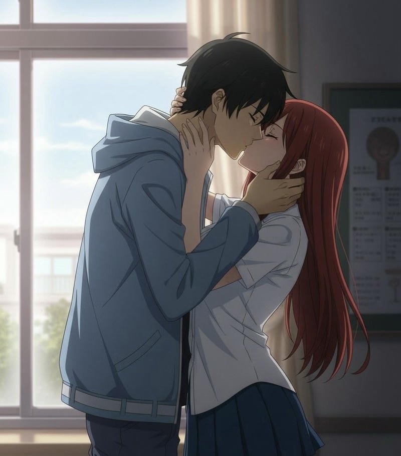 Hình ảnh anime hôn nhau đôi nhân vật áp sát nhau