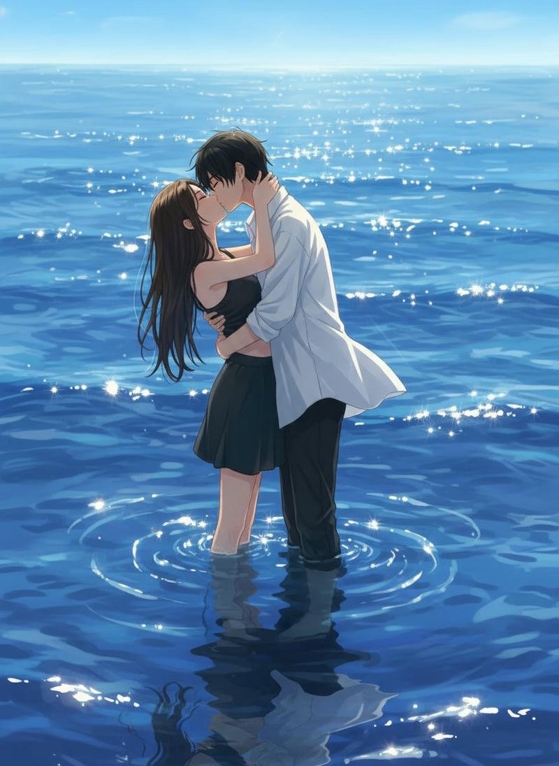 Hình ảnh anime hôn nhau hai người chạm môi nhẹ