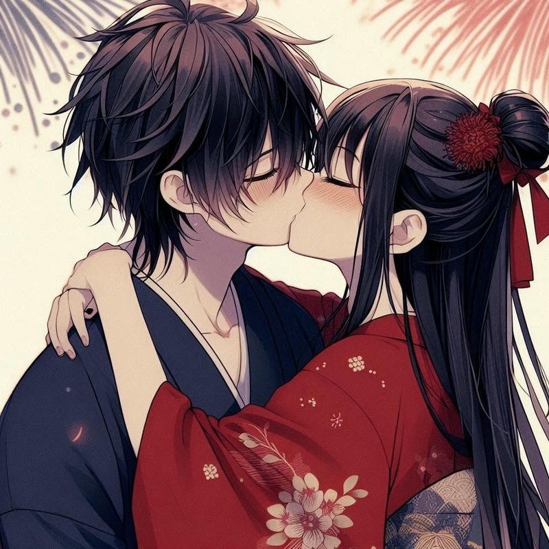 Hình ảnh anime hôn nhau khoảnh khắc chạm môi
