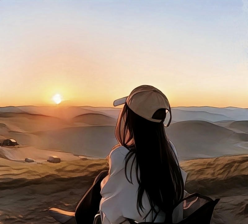 Hình ảnh cô gái quay lưng anime đứng trên đồi cao