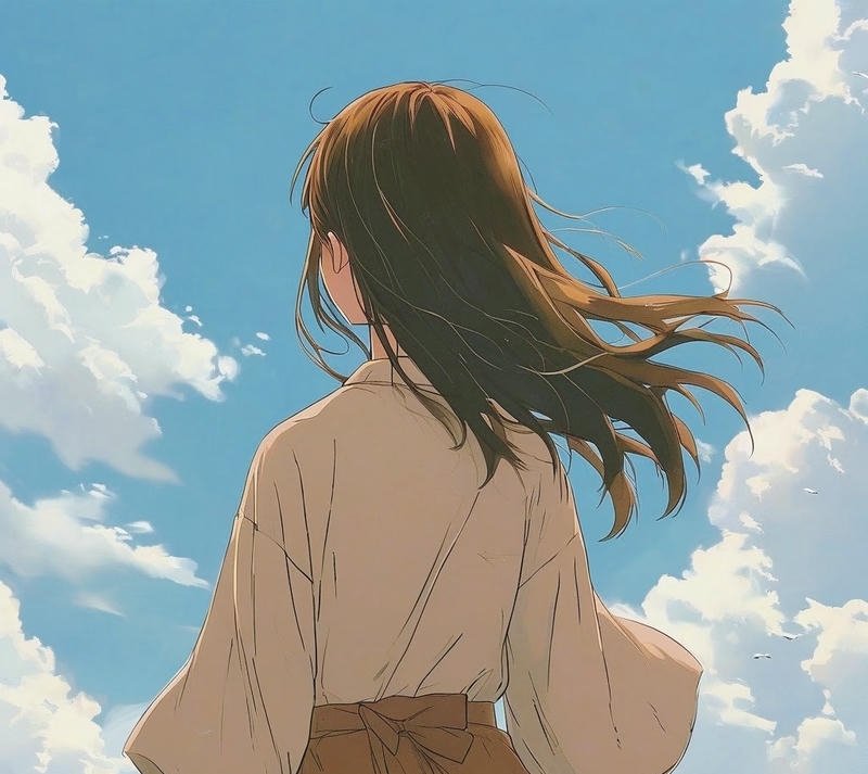 Hình ảnh cô gái quay lưng anime nhìn ra bầu trời
