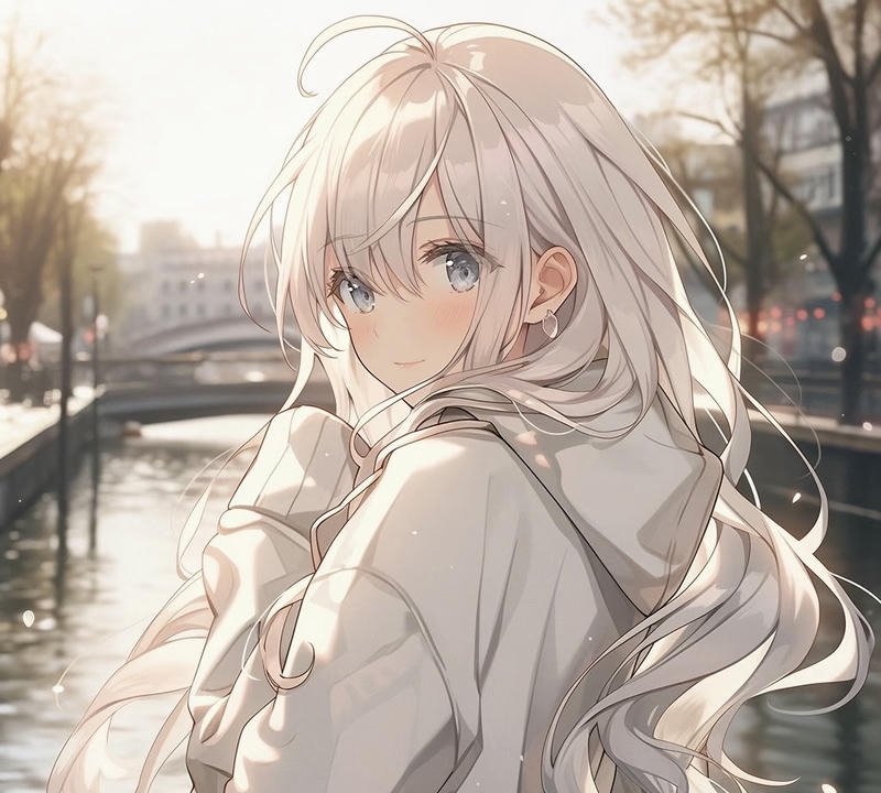 Hình ảnh cô gái quay lưng anime tóc dài dưới nắng