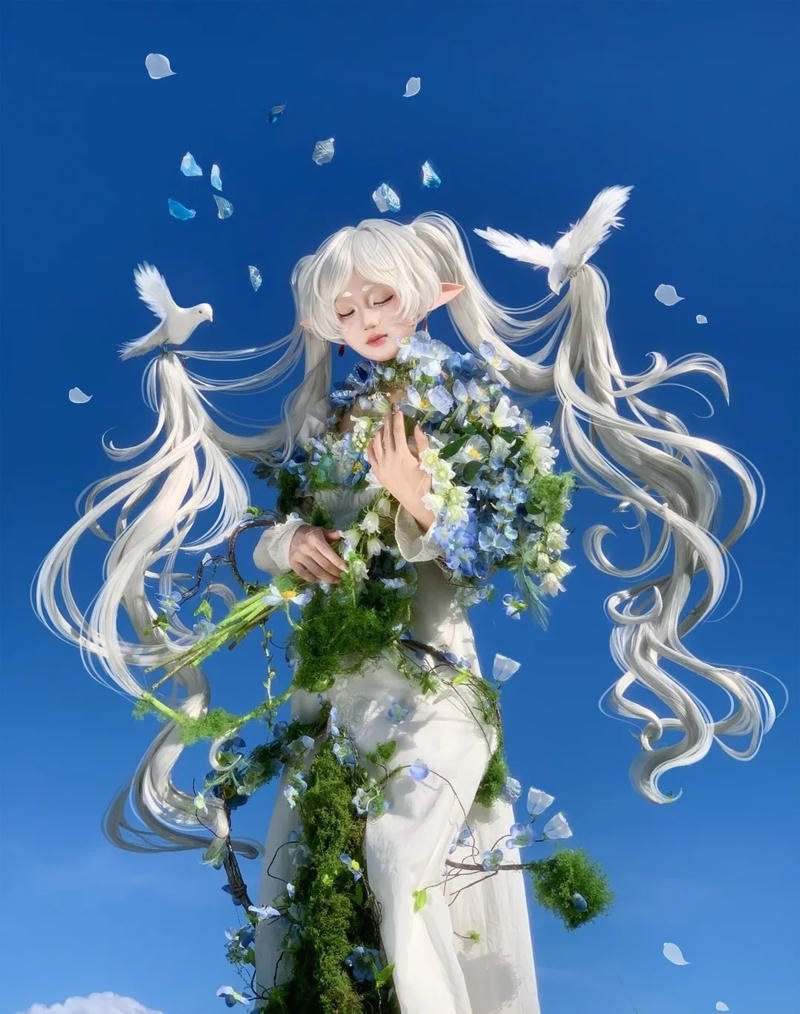 Hình ảnh cosplay Frieren đẹp với ánh sáng mềm mại