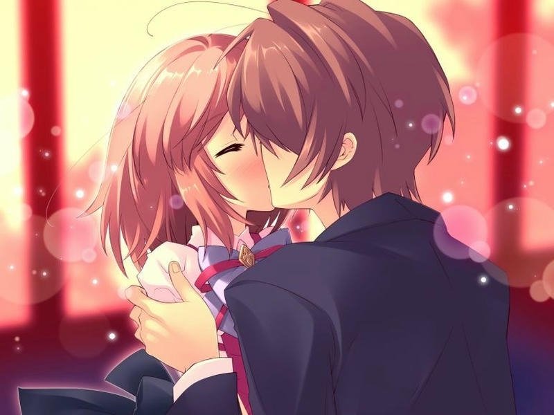 Hình anime hôn nhau khoảnh khắc chạm môi nhẹ nhàng