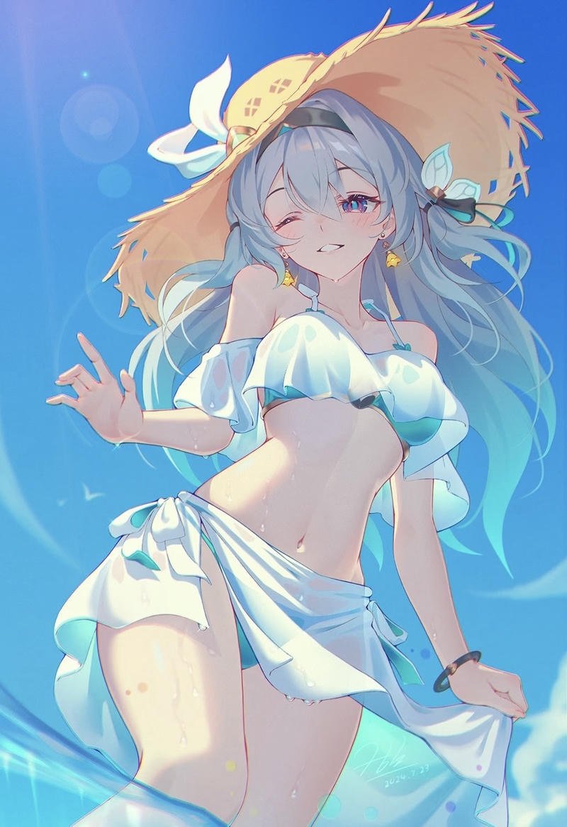Hình anime nữ mặc bikini ánh sáng nhẹ nhàng đẹp