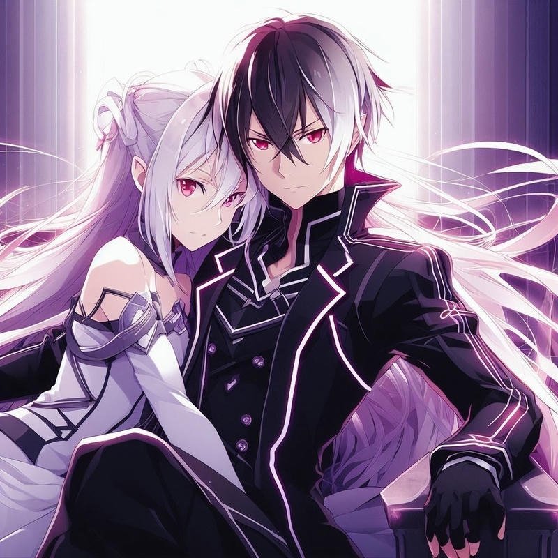 Hình avatar đôi anime ngầu cặp đôi trong khung hình tối