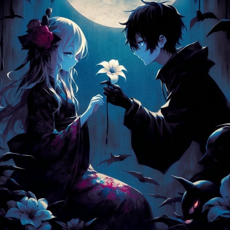 Hình avatar đôi anime ngầu đôi nam nữ tông màu tối