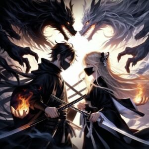 Hình avatar đôi anime ngầu đôi nhân vật đứng gần nhau