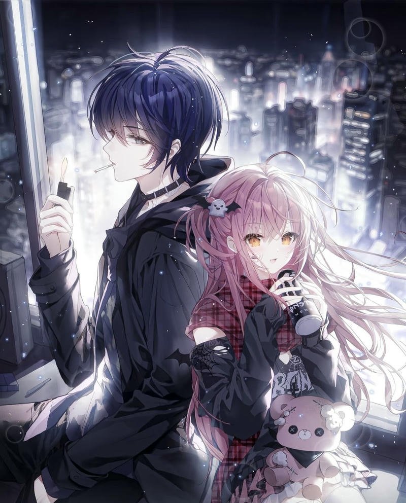 Hình avatar đôi anime ngầu hai người quay lưng đối diện