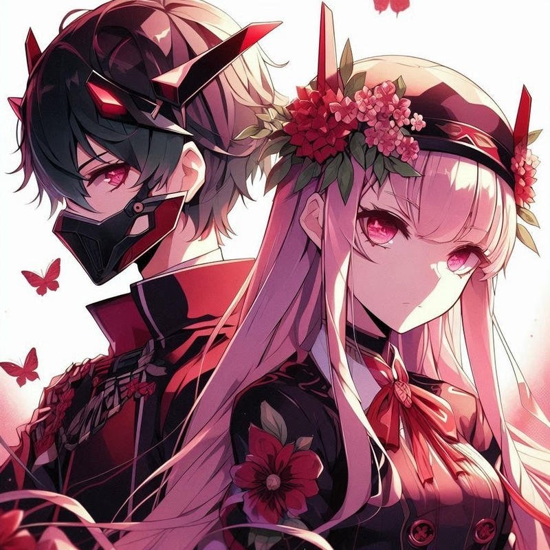 Hình avatar đôi anime ngầu hai nhân vật với dáng đứng mạnh