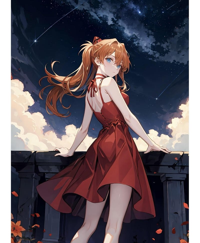 Hình cô gái quay lưng anime đứng bên bờ sông