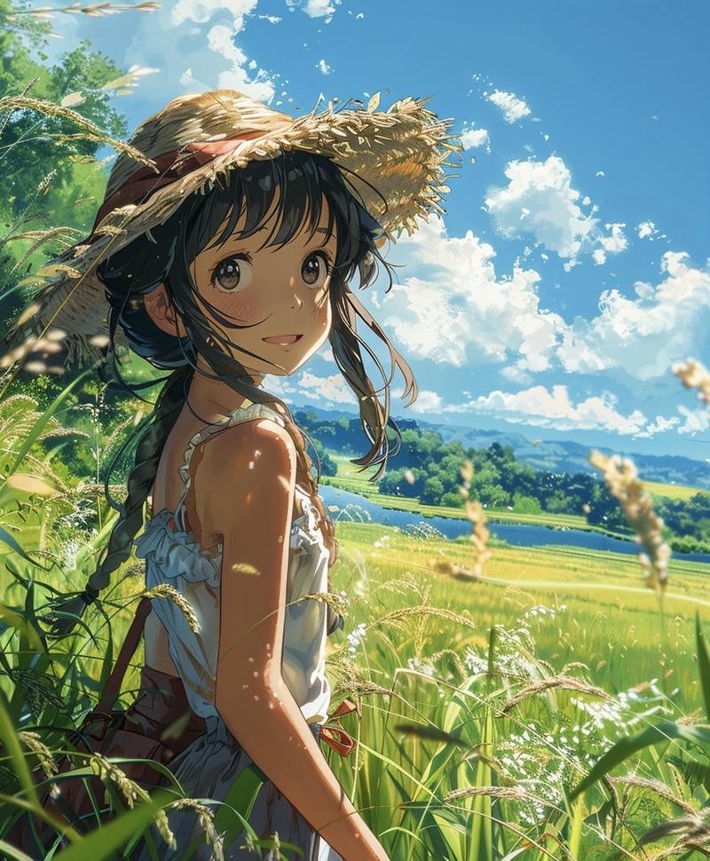 Hình cô gái quay lưng anime đứng cạnh hàng cây