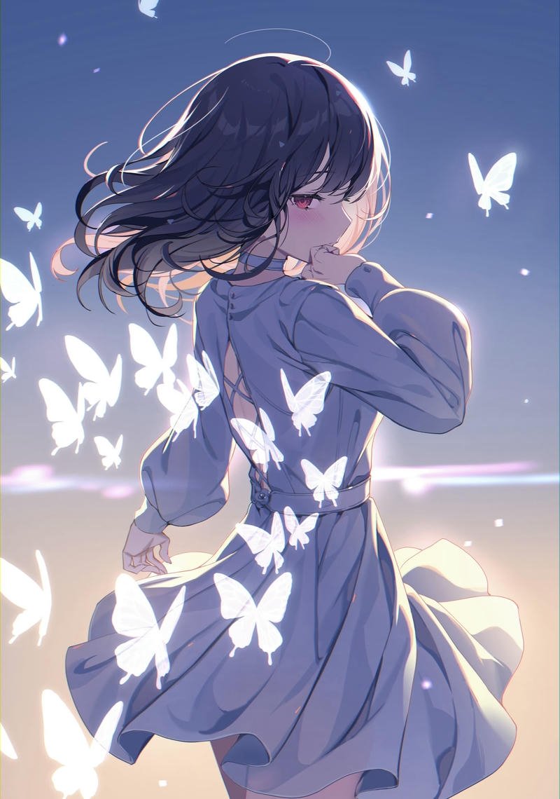 Hình cô gái quay lưng anime nhìn về phía chân trời