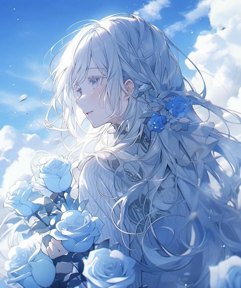 Hình cô gái quay lưng anime tóc dài giữa trời chiều