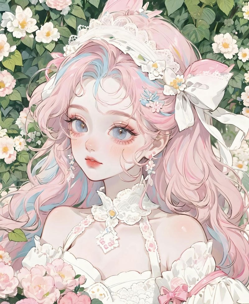 Nhân vật anime nữ tóc hồng phong cách đáng yêu