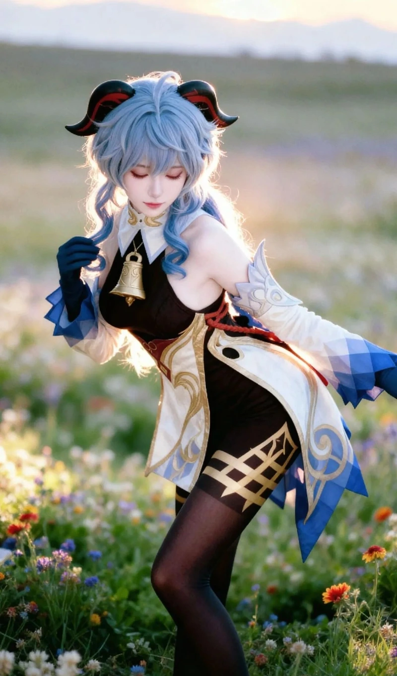 Hình ảnh Ganyu cosplay pose dáng nhẹ nhàng đầy thu hút